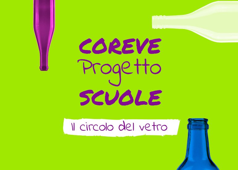 Grafica di presentazione del corso di formazione per docenti il caso del vetro l’economia circolare in pratica con bottiglie e logo