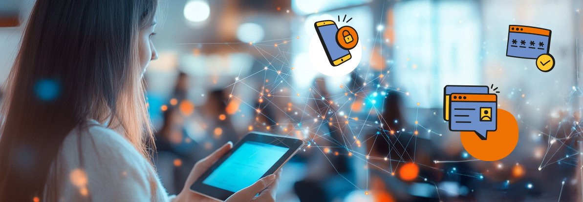 Grafica di copertina del corso di formazione neoconnessi contenuti digitali per la crescita nuova edizione focus AI con ragazza che osserva un tablet