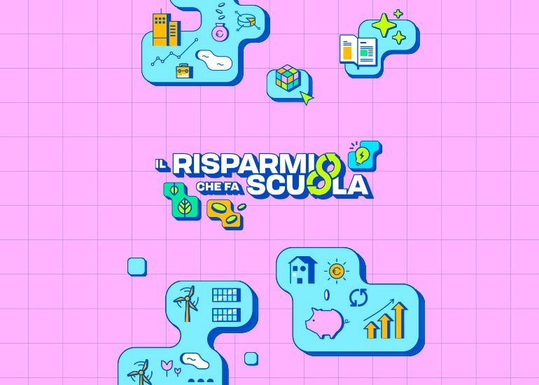 Grafica di presentazione del corso di formazione gratuito per docenti il risparmio che fa scuola con logo