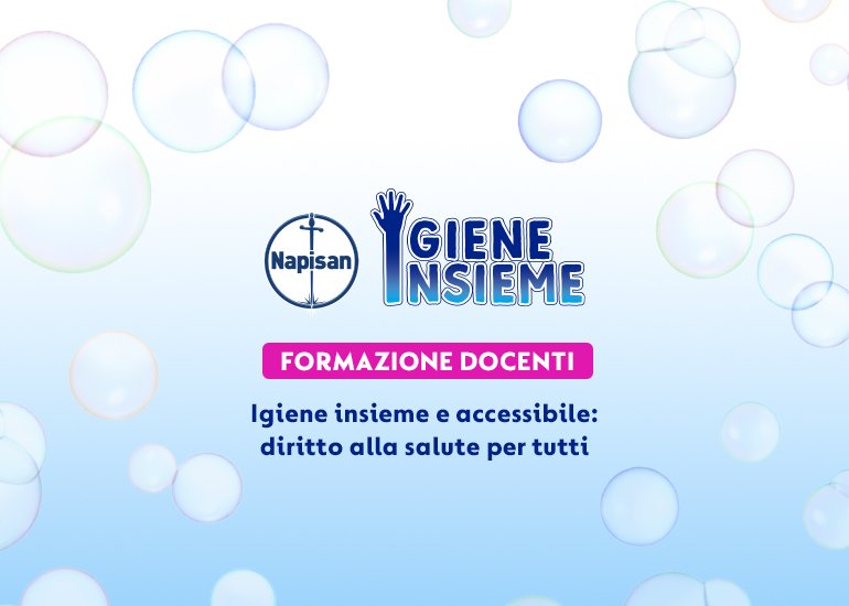 Grafica di presentazione del corso di formazione per docenti igiene insieme e accessibile: diritto alla salute per tutti con logo