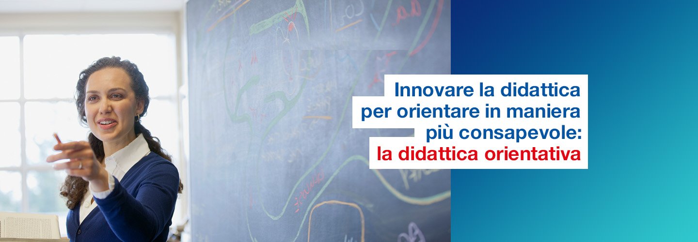 Grafica di copertina del corso di formazione per docenti didattica orientativa cmto con docente che spiega