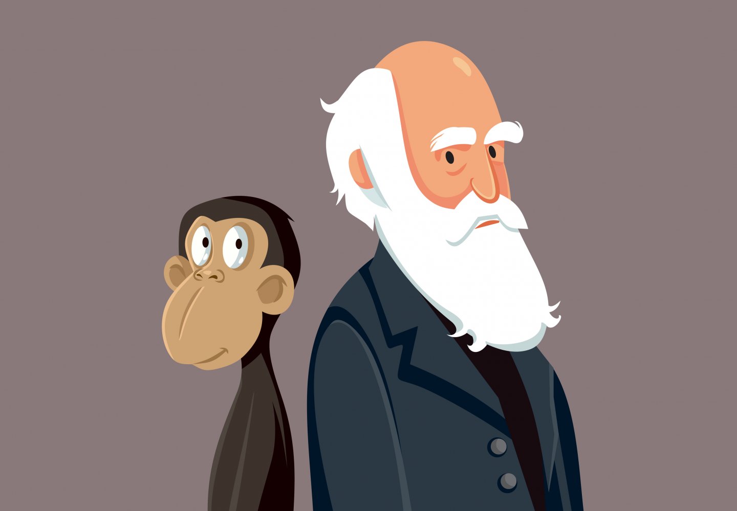 Immagine di copertina dell'articolo sul Darwin Day con il disegno di Charles Darwin a destra e una scimmia a sinistra