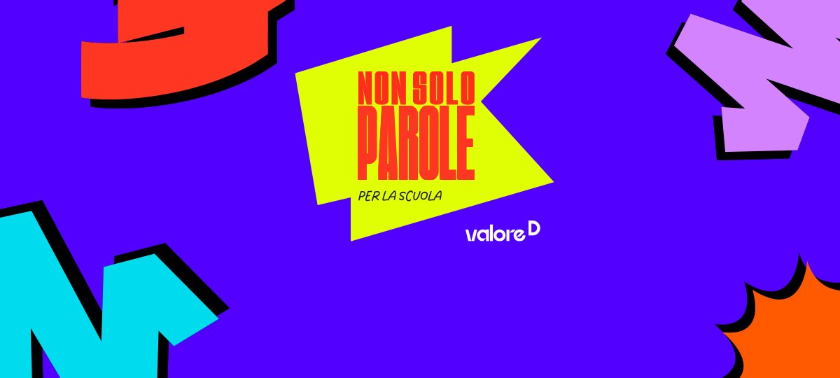 Sfondo viola con forme geometriche colorate del progetto Non solo parole per la scuola di Valore D.