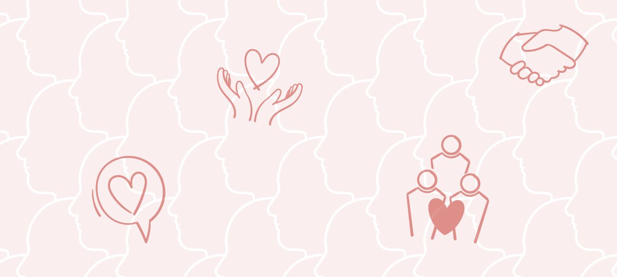 Grafica di copertina del percorso di formazione scuola vidas lavoro persone al centro terzo settore professioni e opportunità con disegni e cuore