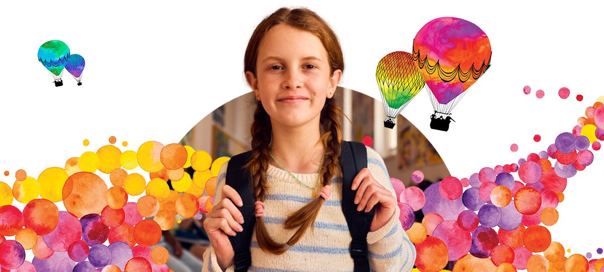 Grafica di copertina del progetto Bright Future. Vediamoci chiaro, guardiamo al futuro con una bambina che sorride