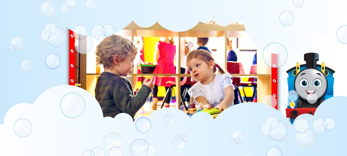 Grafica di copertina del progetto di educazione alla salute igiene insieme per le scuole infanzia con trenino thomas