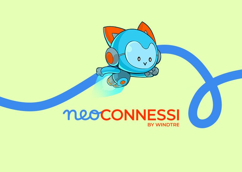 Grafica di presentazione del progetto di educazione digitale neoconnessi young con mascotte edugame e logo